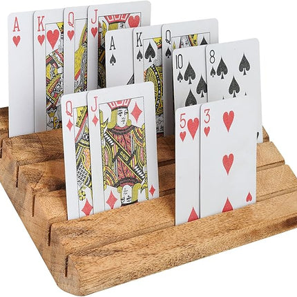 Wooden Playing Card Holder for Table Games, Card Storage and Display Card Holders for Playing Cards with Adjustable Stand Set of 2, for Adults Seniors Kids, 5 Slots