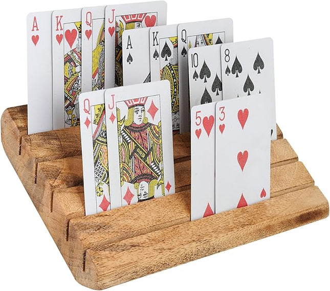 Wooden Playing Card Holder for Table Games, Card Storage and Display Card Holders for Playing Cards with Adjustable Stand Set of 2, for Adults Seniors Kids, 5 Slots