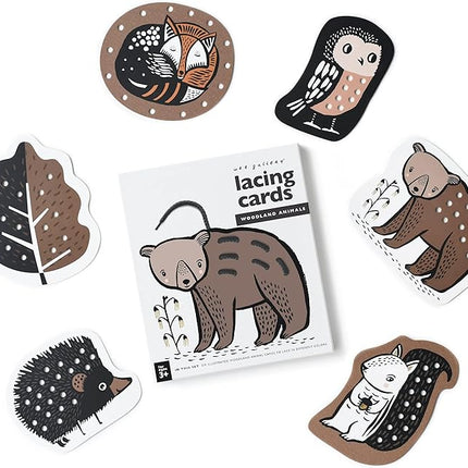 Wee Gallery Woodland Lacing Cards, Sewing Board and Travel Game for Toddlers and Preschoolers, Fine Motor Skills Toy, Montessori-Inspired Educational Kids Craft Activity for Ages 3+