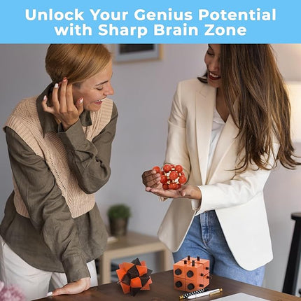 Sharp Brain Zone Wooden Brain Teaser Puzzles for Adults & Kids (Kongming Puzzle Set of 3)