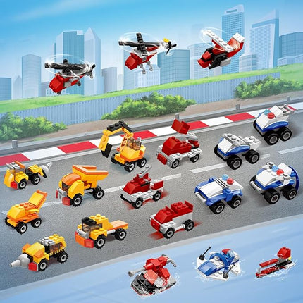 30 Packs Party Favors for Kids - 3 in 1 Mini Cars Building Blocks Toy Include Fire Truck, City Police Car, Construction Vehicle for Classroom Prizes, Christmas Birthday Gift for Boys 6-12
