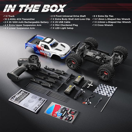 UDIRC Fast All-Terrain RC Cars, Upgradable 56 MPH, Heavy-Duty 4WD Off-Road 1:16 RC Truck, 2.4Ghz RTR Remote Control Monster Truck with with 2 Rechargeable Batteries for for Adults and Kids