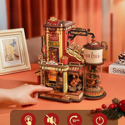 ROKR 3D Wooden Puzzle for Adult - Gift Factory Mechanical Model Kit with Music & Lights, 449pcs Adult Wooden Puzzles, DIY Building Toy for Teens & Adults