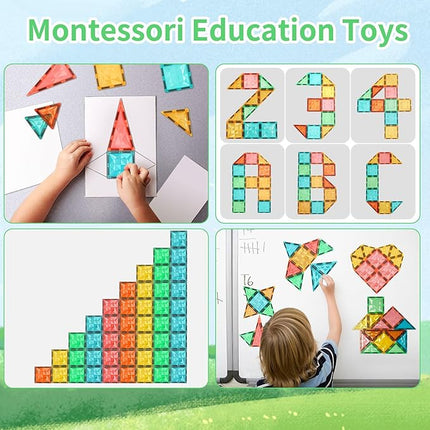 Magnetic Tiles,Magnet Building Blocks Construction Stacking Educational Toy Creative Playboard for Kids Ages 3+ (60 Pieces)