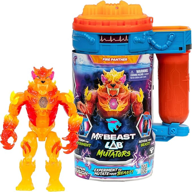 MRBEAST LAB Hyper Fusion Mutators, Experiment & Create The Fire Panther, Add Mutation Fluid, Press The Fingerprint Scanner & Reveal The Panther, Over 20 Points of Articulation, Collect All 3