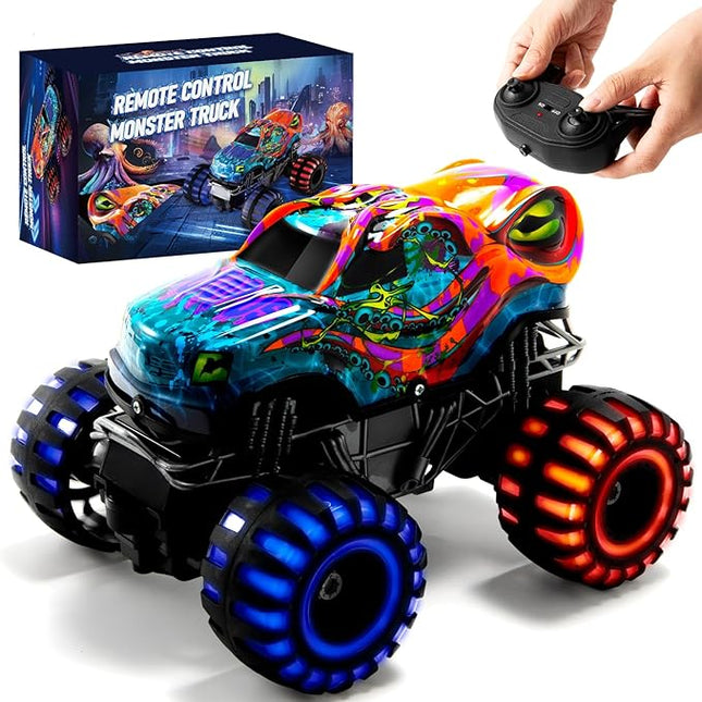Remote Control Monster Truck, RC Truck with LED Lights, 2.4GHz All Terrain Monster Trucks Toys, Remote Control Car for Boys 4-12 for Kids Christmas Birthday Gifts