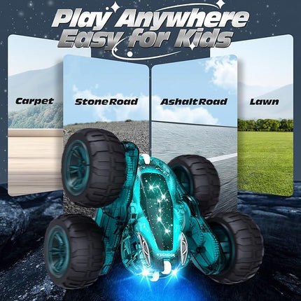 Tecnock Remote Control Car, 2.4GHz RC Cars with USB-C Easy Charging, 4WD Double Sided 360° Rotates and Flips RC Stunt Car, Toys Gift for Boys and Girls Ages 6-8, 8-12