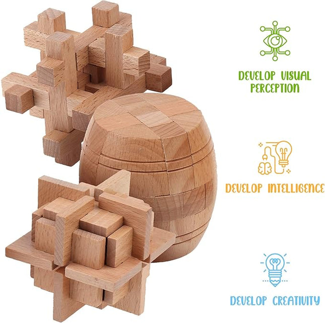 Sharp Brain Zone Wooden Brain Teaser Puzzles for Adults & Kids (Barrel Wooden Brain Teaser)