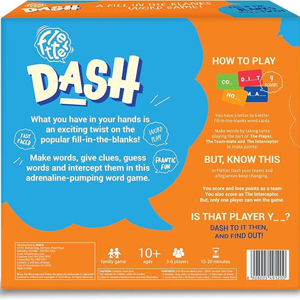 Fletter Dash, A Fun Fill-in-The-Blanks Strategic Word Card Game for All Ages | Fun and Strategic Word Game | Test Vocabulary and Concentration | A Gift for Ages 7, 8, 9, & 10 Years (3-6 Players)