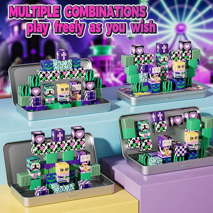 Music Animals Theme Magnetic Building Blocks Travel Toys Set with Portable Metal Tin for Kids Boys & Girls Ages 3+, 35PCS STEM Learning Magnetic Cubes for Toddlers 3-5,Birthday Gifts, Classroom Prizes