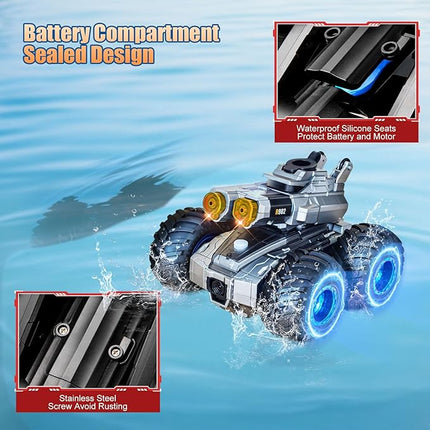 High Speed RC Cars with Water Gun, Amphibious Remote Control Car, Rc Boat Summer Water Swimming Pool Toy Cool Lights for 60 Mins Play - Ideal Gift for Boys Girls Teens Kids Orange Small