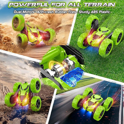 Remote Control Car - RC Car Toys for Boys - 4WD 2.4Ghz Double Sided 360° Rotating RC Cars, Birthday Gifts for Kids Age 6 7 8-12 for Boys and Girls- Green