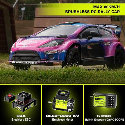 CROBOLL RLAARLO 1/10 Brushless Carbon Fiber RC Drift Cars for Adults with Gyro, Max 50 mph Fast RC Rally Car, 2.4Ghz All Terrain Remote Control Car 4x4 Hobby RTR RC Truck（Purple）