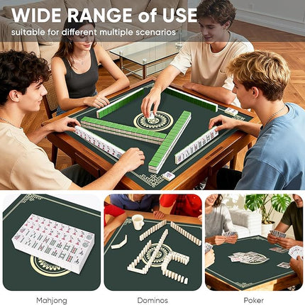 Mahjong Mat with Gray Carrying Bag - Anti Slip and Noise Reduction Gaming Mat for Mahjong, Poker, Board Games, Card Games, Dominoes(Green, 31.5"x31.5")