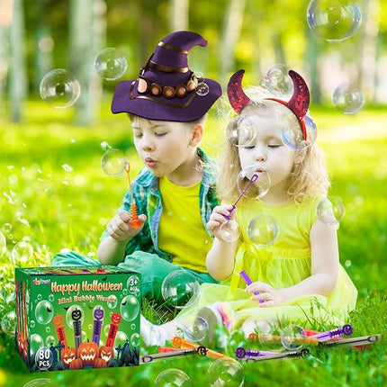 80PCS Halloween Party Favor, Bubble Wands for Kids, Trick or Treat Toys, Goodies Bag Fillers, Pinata Fillers, Mini Bubble Wands for Party