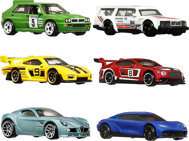 Hot Wheels Car Culture Premium 6-Pack, Set of 6 Die-Cast 1:64 Scale Euro Style Vehicles with Elevated Deco (Styles May Vary)