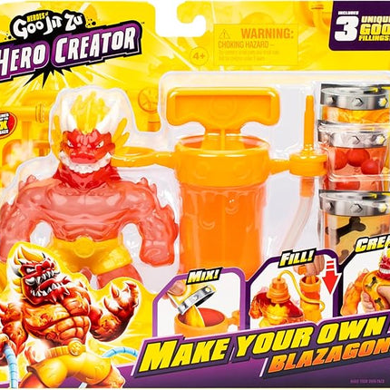 Heroes of Goo Jit Zu Hero Creator - Create Your Own Blazagon Stretch Action Figure Toy, 3 Unique Fillings