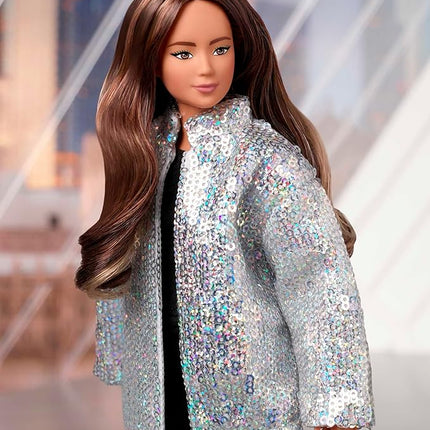 Barbie Signature @BarbieStyle Fashion Doll & Clothing Set, Curvy Brunette with 2 Tops, Skirt, Pants, Coat, Jacket, 2 Pairs of Shoes & Accessories