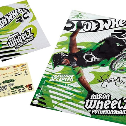 Hot Wheels RC Aaron Wheelz Wheelie Chair, Remote-Control Wheelchair with Motocross Aaron "Wheelz" Fotheringham Figure