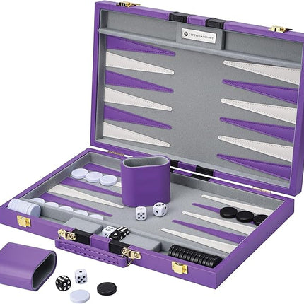 Get The Games Out Top Backgammon Set - Classic Board Game Case - Best Strategy & Tip Guide - Available in Small, Medium and Large Sizes (Purple, Large)