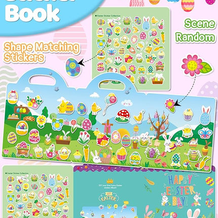Benresive Reusable Sticker Books for Kids 2-4, Sticker Books for Toddlers 1-3 2-4, Toddler Travel Toys Activities Crafts Gifts - Easter
