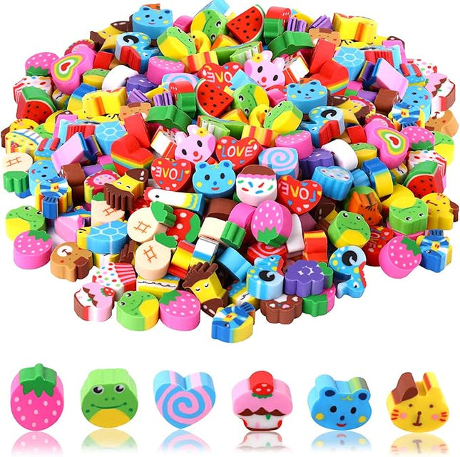 JUNEBRUSHS 150 Pieces Mini Erasers for Kids Bulk, Novelty Animal Erasers,Pencil Erasers Assortment,Cute Small Erasers for Students Homework School Classroom Rewards Prizes ,Party Favors Multicolor