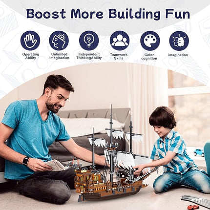 Toy Building Block Set, Pirate Ship Regular Size Brick Model Kit, Creative Ship Building Construction, Christmas Birthday Gift for Adult Teens Children Kids Boys Girls 8+ 1182pcs