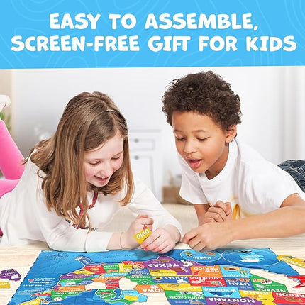 United States Puzzles for Kids Ages 4-6 - Educational Toys for Boys & Girls - 70Pcs USA Map Kids Puzzle with 50 States & Capitals - Floor Jigsaw Puzzles, Learning Activities, Valentine Gifts for Kids