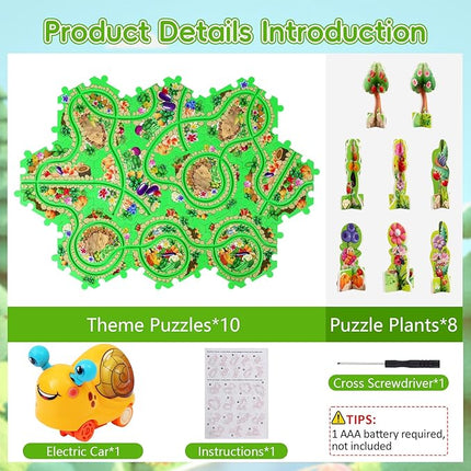 10Pcs Puzzle Racer Kids Car Track Set for Toddlers Boys, Race Tracks for Kids Ages 3-8, Puzzle Track Car Play Set, Educational Puzzles Cars Toys for 3 4 5 6 Year Old Boys (Snail)