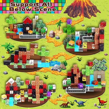 Goody King Dinosaur Volcano Magnetic Block World |100PCS Dinosaur Magnetic Block Cubes,STEM Montessori Sensory Toys for Toddlers Kids Boys Girls Ages 3-5 6-8 Christmas Birthday Gifts