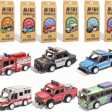 6 Pack 3D Wooden Puzzle Car STEM Kits, Science Kits for Kids Ages 5-12, Model Car Building Kits, 3D Puzzles for Kids, Educational Wooden Craft Gifts for Boys and Girls Age 4-12