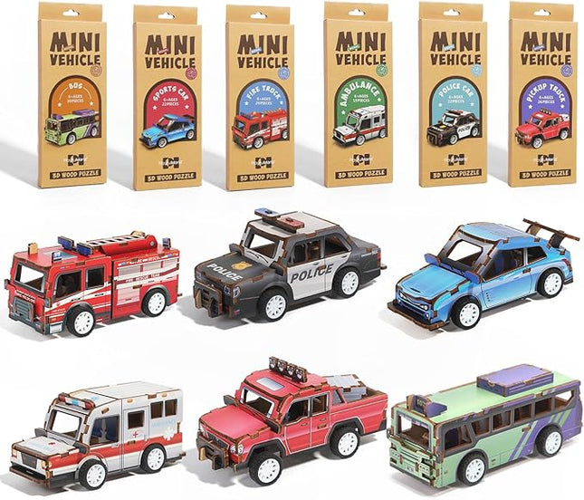 6 Pack 3D Wooden Puzzle Car STEM Kits, Science Kits for Kids Ages 5-12, Model Car Building Kits, 3D Puzzles for Kids, Educational Wooden Craft Gifts for Boys and Girls Age 4-12