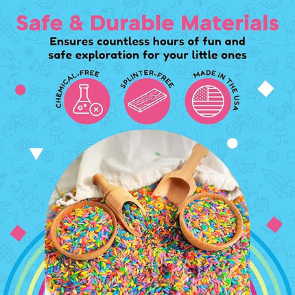 Wooden Tool Set for Sensory Bin (10 Piece), Child-Sized Montessori Sensory Toys for Developing Fine Motor Skills, Smooth Wooden Toys, Bin Scoops and Tools