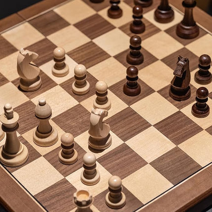 A&A 15" Magnetic Wooden Chess Set, Handmade 3" King Height Knight Staunton Chess Pieces with 2 Extra Queen, Folding Portable Travel Game Set