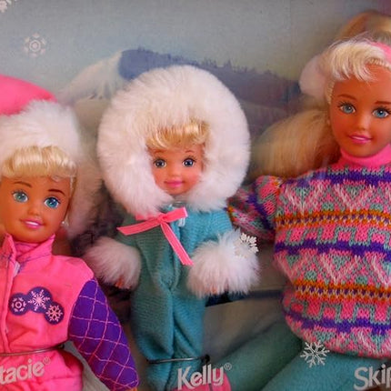 BARBIE WINTER HOLIDAY Set SLEDDING FUN w 4 DOLLS (Skipper, Kelly, Stacie & Barbie), Koko (Dog), SLED & More (1995)