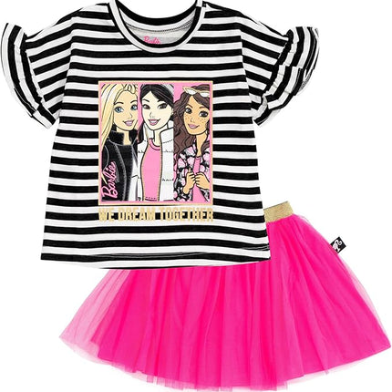 Barbie Toddler Girls T-Shirt and Mesh Tutu Black/Pink 4T