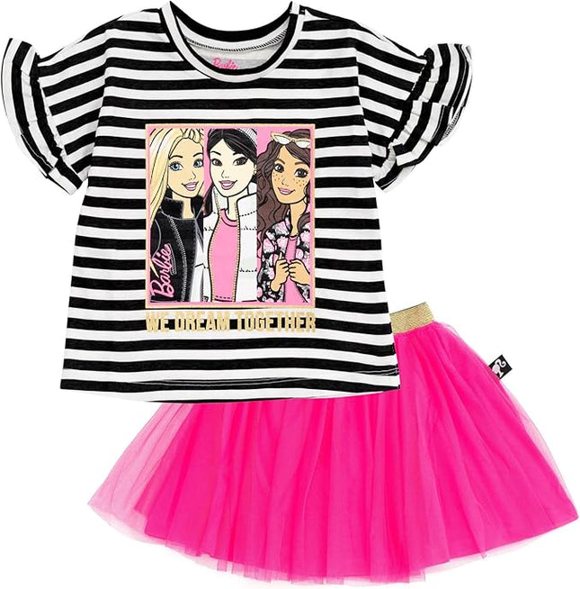 Barbie Toddler Girls T-Shirt and Mesh Tutu Black/Pink 4T