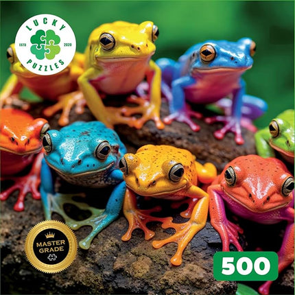 Lucky Puzzles Frogs Rainbow Rendezvous | 500 Piece Jigsaw Puzzle for Adults | Vibrant Puzzle | Premium Quality | Unique Artwork | 18 x 24 Inches | Coolest Adult Puzzles | Fun and Challenging Puzzle