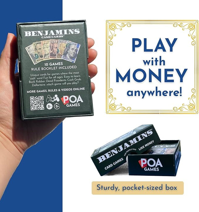 Benjamins Cash Cards – Money-Themed Card Games for Adults, Teens & Families, Fast-Paced Strategy Card Games for Parties, Entertaining & Fun Games for Family Night. Play with Money.