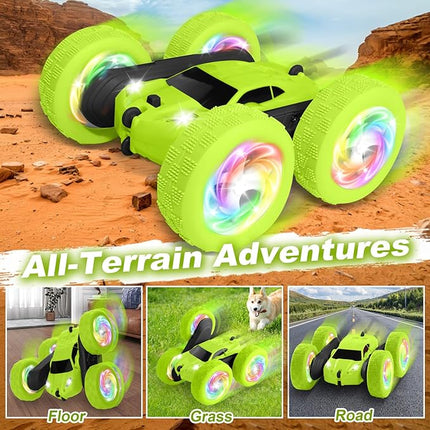 Remote Control Car, Stunt RC Cars, 2.4GHz Double Sided 360° Flips RC Crawler, Outdoor Toys for Kids Ages 4-8, Upgraded USB-C Modular Battery, 5 6 7 8 9 10 +Year Old Boys Birthday Gifts Green