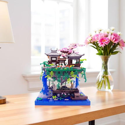 2799 PCS Cherry Blossom Tree Building Set for Adults Teens，Chinese Architecture Peach Blossom Pond Building Blocks，Micro Japanese Sakura Bonsai Tree Building Kit, Creative Gift for Kids 14+