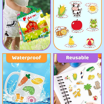 Benresive Reusable Sticker Books for Kids 2-4, Sticker Books for Toddlers 1-3 2-4, Toddler Travel Toys Activities Crafts Gifts - Farm, Animal and Season