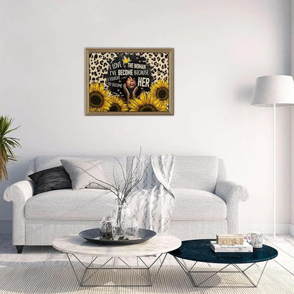 African American Jigsaw Puzzles 500 Pieces for Adults, Sunflower & Leopard Print Art, Black Woman Wooden Puzzle for Stress Relief, Challenging Brain Teaser & Home Decor