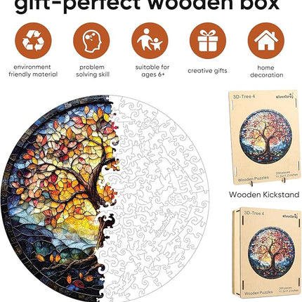 Puzzles for Adults, Life Tree Round Jigsaw Puzzles 200pcs,11.2x112in, Medium, Unique Shape Adult Puzzles, Irregular Wood Creative for Adults and Kids Family Game