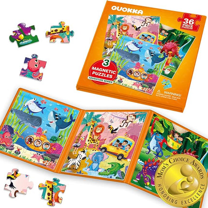 QUOKKA Magnetic Puzzles for Kids Ages 4-6 - 36 Pieces Sudoku Toddler Puzzles Ages 2-4 - Travel Games for Kids Ages 3-5 - Animal Jungle Sea Toddler Travel Toys - Car Airplane Road Trip Games
