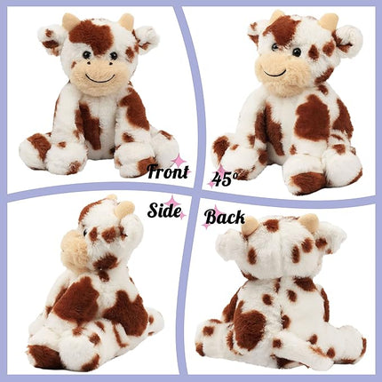 Hopearl Adorable Plush Cow Toy Floppy Dairy Cattle Soft Stuffed Animal Cute Birthday Gifts for Boys Girls Kids Toddlers, Dark Brown, 9''