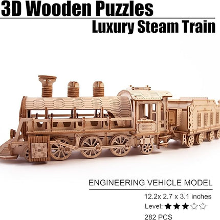 3D Wooden Puzzles, Wooden Puzzles Train for Adults and Teens, Educational Brain Teaser Assembly 3D Model Trains, Gifts for Christmas/Birthday（Luxury Steam Train）