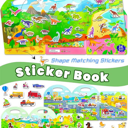 Reusable Sticker Book for Toddlers 2-4 Years, Stickers for Kids, Toddler Sticker Book Ages 1-3, Toddler Craft Activities, Toddlers Travel Toys Ages 2+ Boy Girl Birthday Gifts