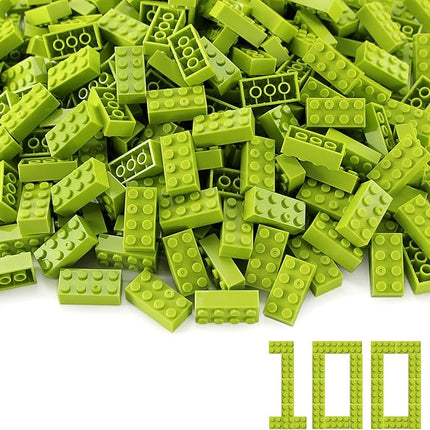 Feleph 100pcs 2x4 Bricks Lime Pieces Parts Classic Building kit Creative Play Set Blocks Toy Accessories Basic Compatible with 3001 Major Brands