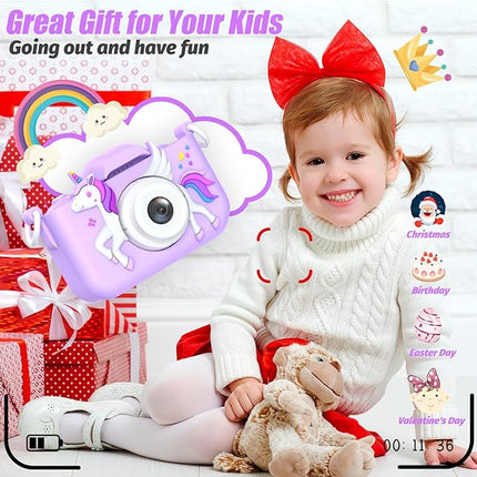 Upgrade Unicorn Kids Camera for Girls, Christmas Birthday Gift for Boys, 1080P HD Selfie Digital Video Camera for Toddlers, Cute Portable Little Girls Boys Gifts Toys for 3 4 5 6 Years Old